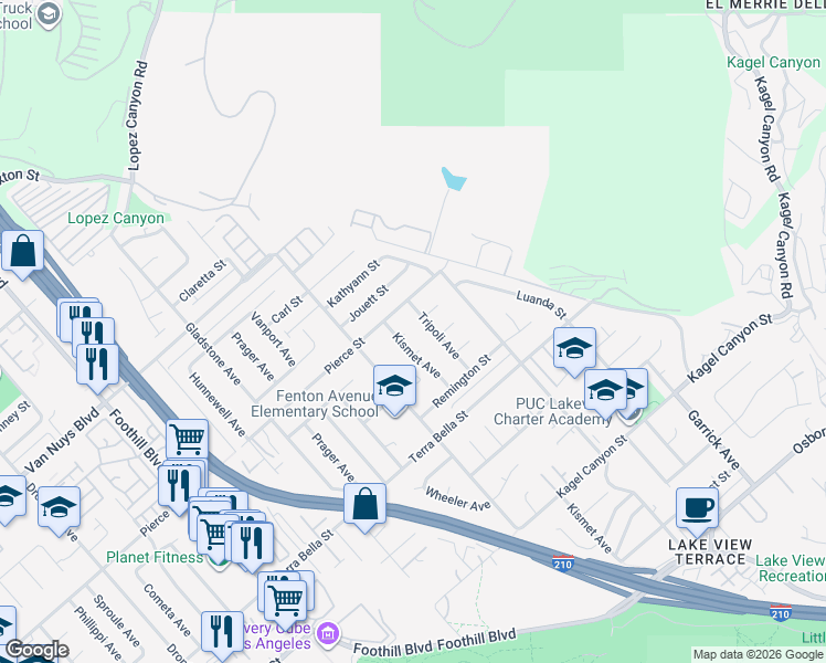 map of restaurants, bars, coffee shops, grocery stores, and more near 11800 Gager Street in Los Angeles