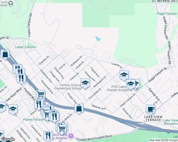 map of restaurants, bars, coffee shops, grocery stores, and more near 11800 Gager Street in Los Angeles
