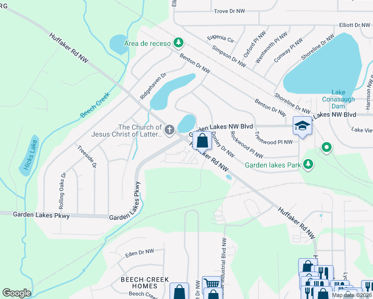 map of restaurants, bars, coffee shops, grocery stores, and more near 3301 Garden Lakes Parkway in Rome