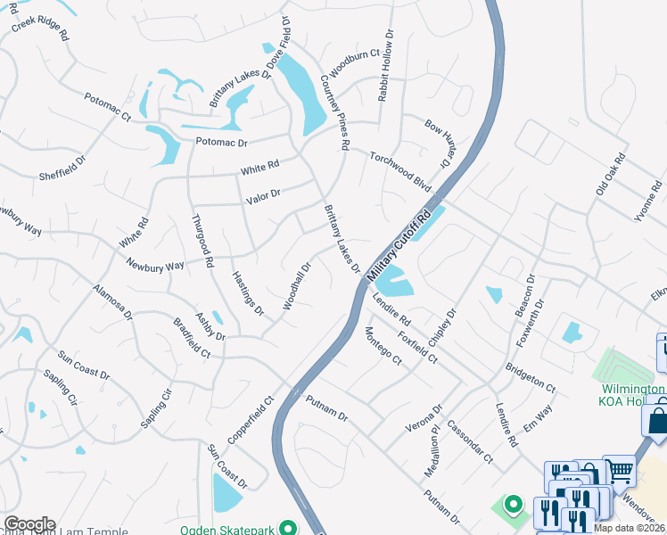 map of restaurants, bars, coffee shops, grocery stores, and more near 2709 Wooler Court in Wilmington