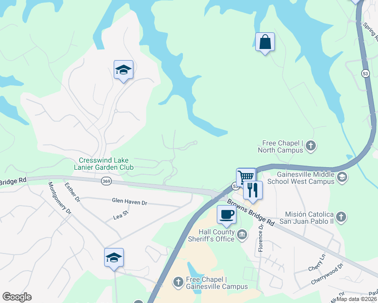 map of restaurants, bars, coffee shops, grocery stores, and more near 3146 Scarlet Oak Lane in Gainesville