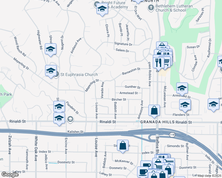 map of restaurants, bars, coffee shops, grocery stores, and more near 11662 Curry Avenue in Los Angeles
