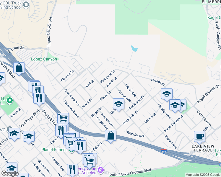 map of restaurants, bars, coffee shops, grocery stores, and more near 11871 Pierce Street in Los Angeles
