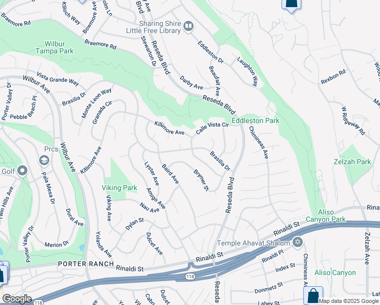 map of restaurants, bars, coffee shops, grocery stores, and more near 18600 Brasilia Drive in Los Angeles
