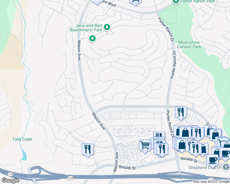 map of restaurants, bars, coffee shops, grocery stores, and more near 20414 Birmingham Way in Los Angeles
