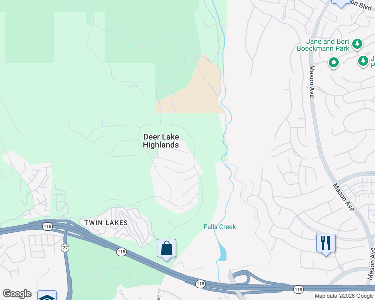 map of restaurants, bars, coffee shops, grocery stores, and more near 21207 Wild Flower Way in Los Angeles County