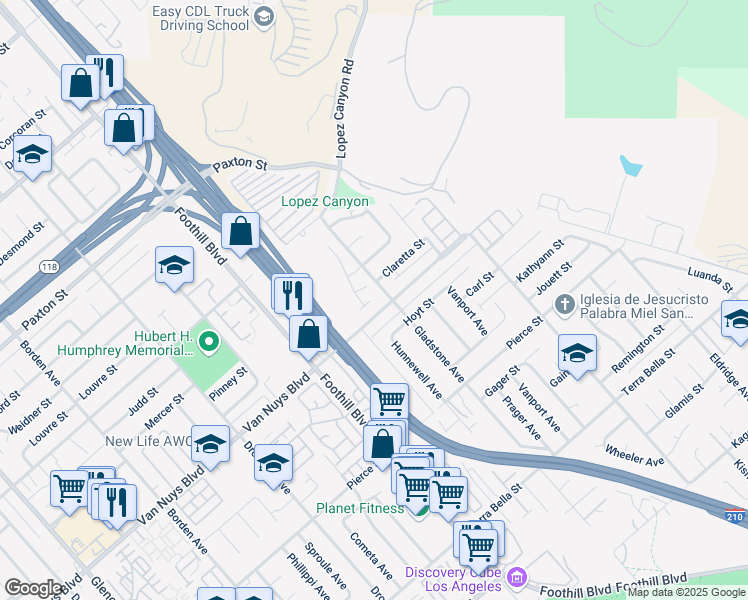 map of restaurants, bars, coffee shops, grocery stores, and more near 11710 Hunnewell Avenue in Los Angeles