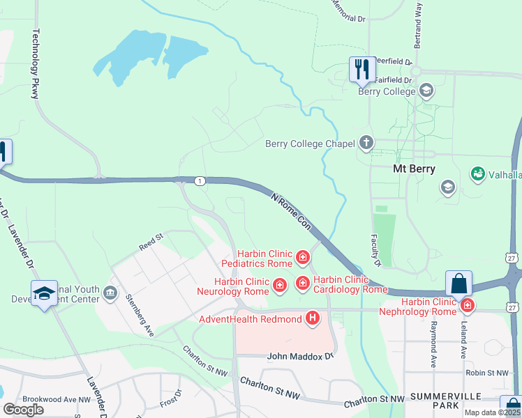 map of restaurants, bars, coffee shops, grocery stores, and more near 180 Woodrow Wilson Way Northwest in Rome