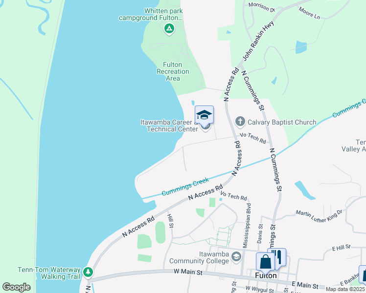 map of restaurants, bars, coffee shops, grocery stores, and more near 200 Vo Tech Road in Fulton