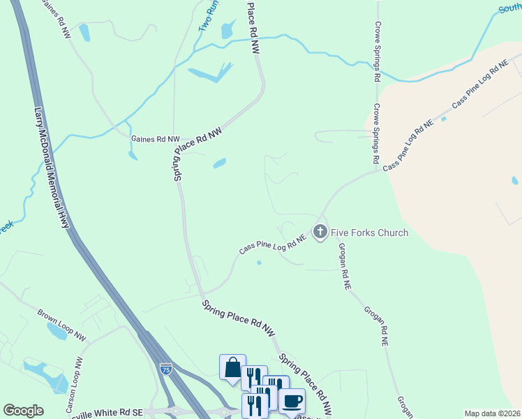 map of restaurants, bars, coffee shops, grocery stores, and more near 47 Reject Road Northeast in White