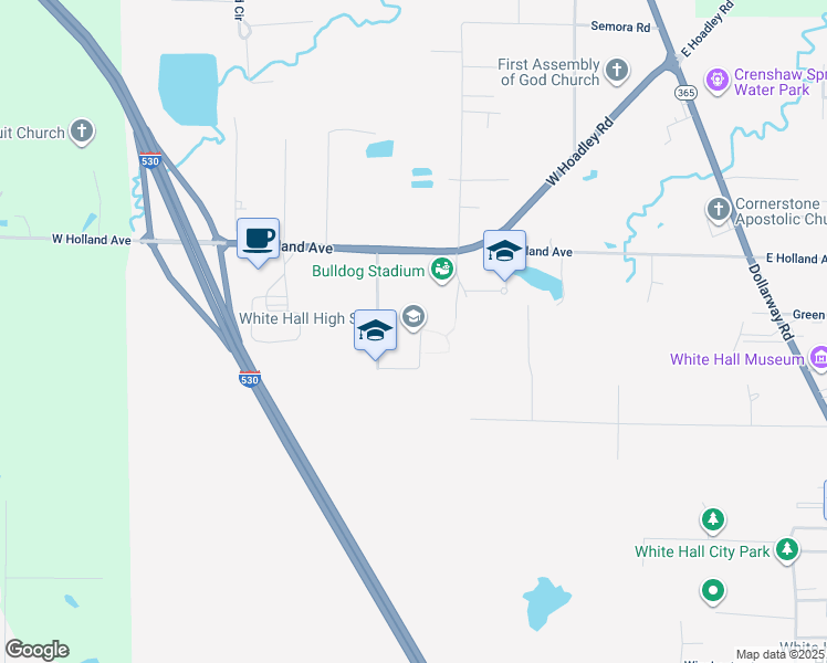 map of restaurants, bars, coffee shops, grocery stores, and more near 700 Bulldog Drive in White Hall