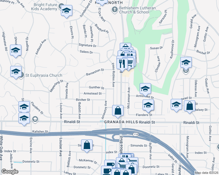 map of restaurants, bars, coffee shops, grocery stores, and more near 17107 Lorillard Street in Los Angeles