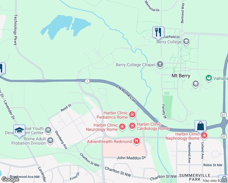 map of restaurants, bars, coffee shops, grocery stores, and more near 180 Woodrow Wilson Way Northwest in Rome