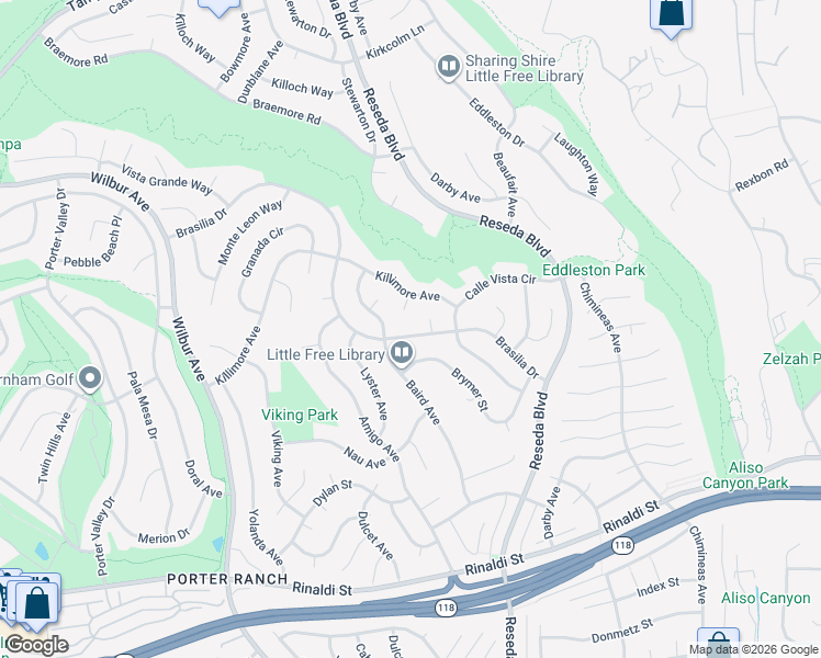map of restaurants, bars, coffee shops, grocery stores, and more near 18645 Brasilia Drive in Los Angeles