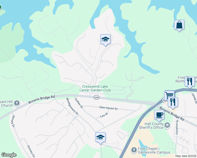 map of restaurants, bars, coffee shops, grocery stores, and more near 3242 Indian Hawthorne Ridge in Gainesville