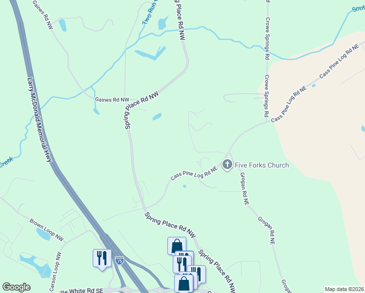 map of restaurants, bars, coffee shops, grocery stores, and more near 47 Reject Road Northeast in White