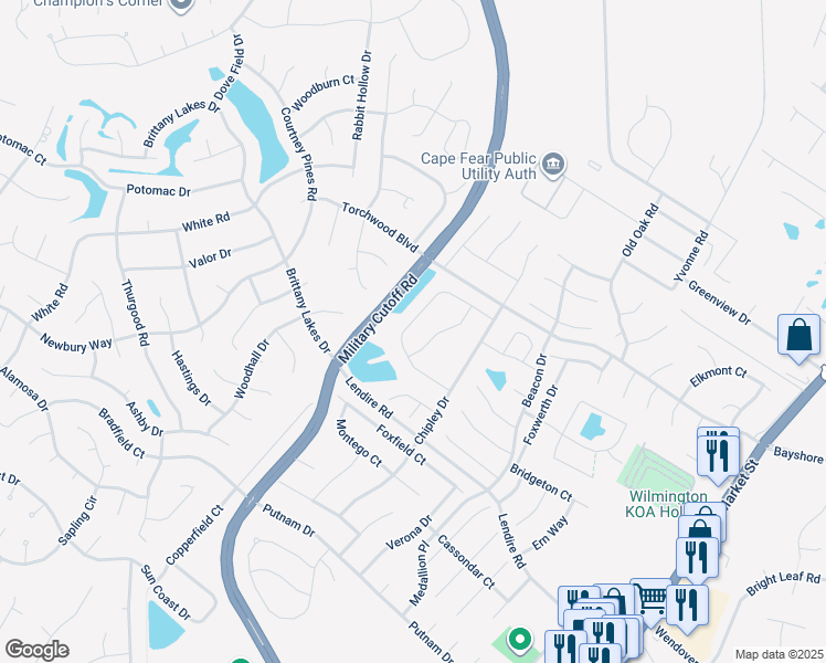 map of restaurants, bars, coffee shops, grocery stores, and more near 570 Steele Loop in Wilmington
