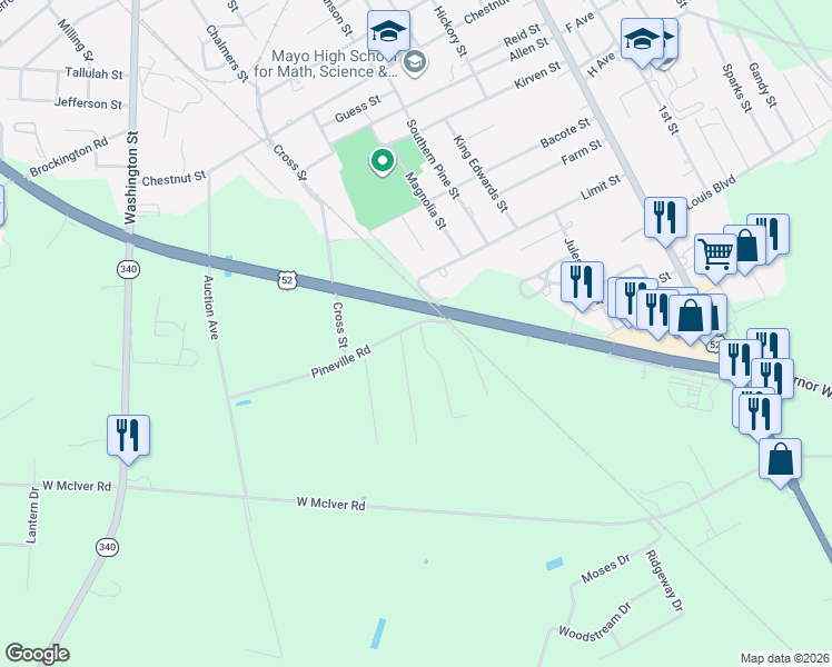 map of restaurants, bars, coffee shops, grocery stores, and more near 417 Pineville Road in Darlington