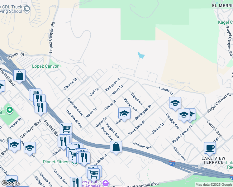 map of restaurants, bars, coffee shops, grocery stores, and more near 11870 Jouett Street in Los Angeles