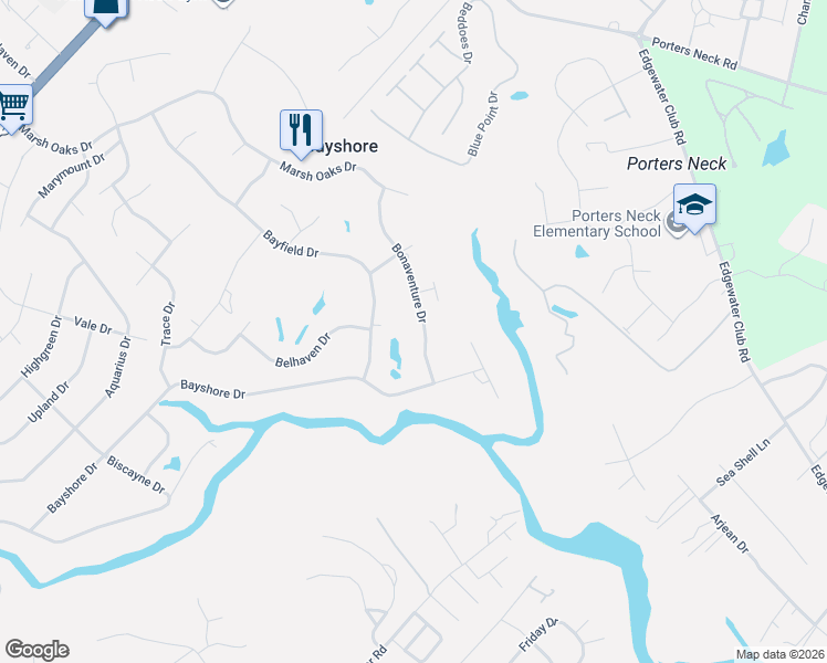 map of restaurants, bars, coffee shops, grocery stores, and more near 7730 Bonaventure Drive in Wilmington