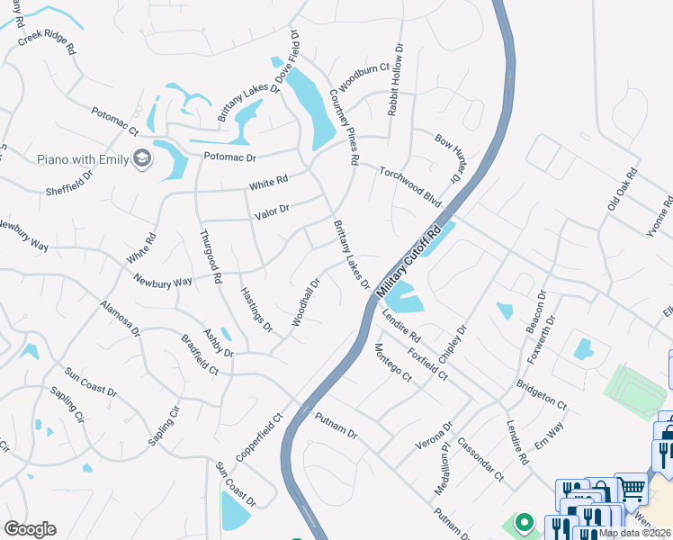 map of restaurants, bars, coffee shops, grocery stores, and more near 7253-7257 Woodhall Drive in Wilmington