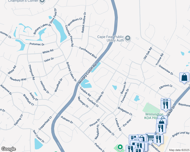 map of restaurants, bars, coffee shops, grocery stores, and more near 570 Steele Loop in Wilmington