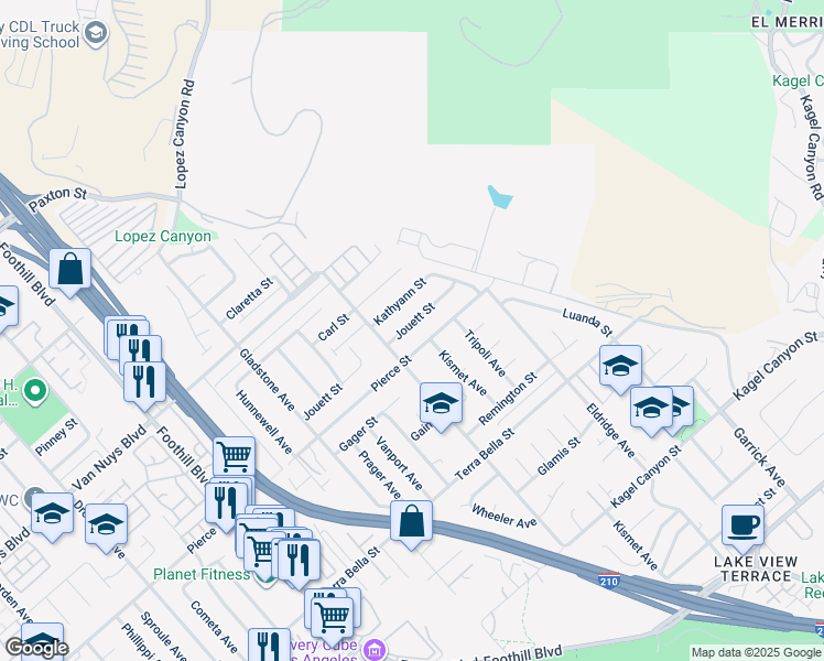 map of restaurants, bars, coffee shops, grocery stores, and more near 11870 Jouett Street in Los Angeles