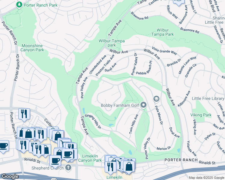 map of restaurants, bars, coffee shops, grocery stores, and more near 11776 Seminole Circle in Los Angeles