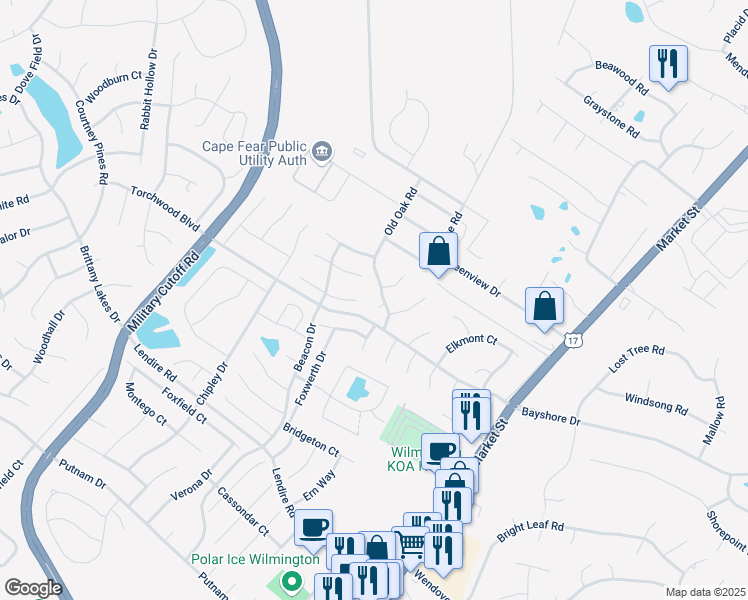 map of restaurants, bars, coffee shops, grocery stores, and more near 300 Endicott Court in Wilmington