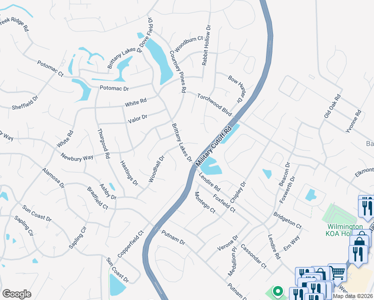 map of restaurants, bars, coffee shops, grocery stores, and more near 7316 Woodhall Drive in Wilmington