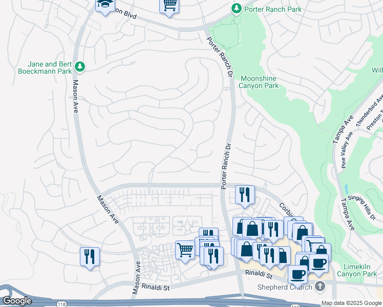map of restaurants, bars, coffee shops, grocery stores, and more near 20162 Cromwell Way in Los Angeles