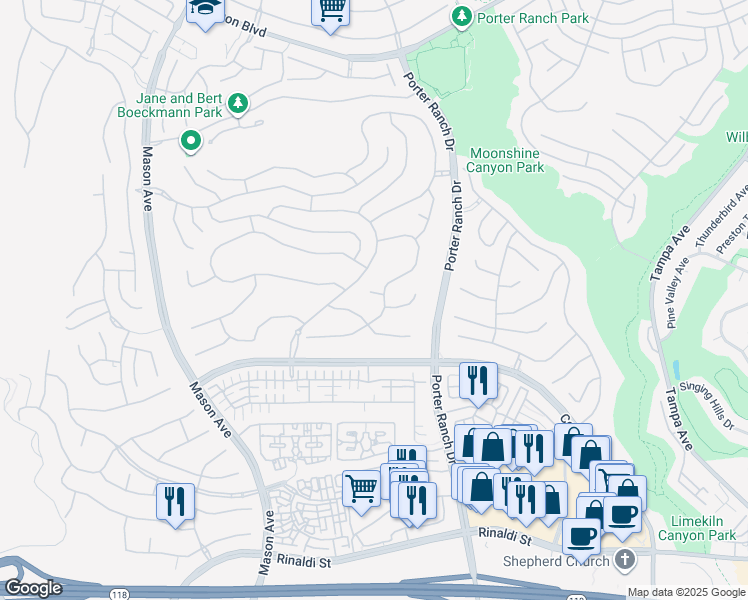 map of restaurants, bars, coffee shops, grocery stores, and more near 20162 Cromwell Way in Los Angeles
