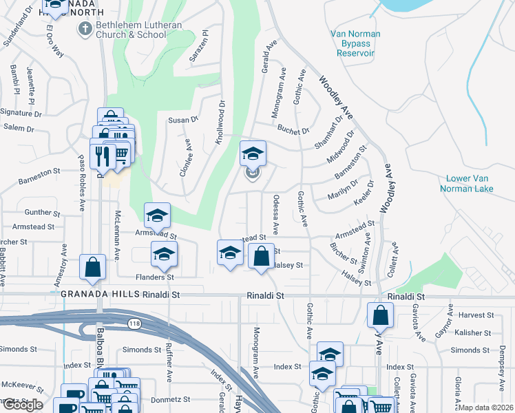 map of restaurants, bars, coffee shops, grocery stores, and more near 11733 Monogram Avenue in Los Angeles