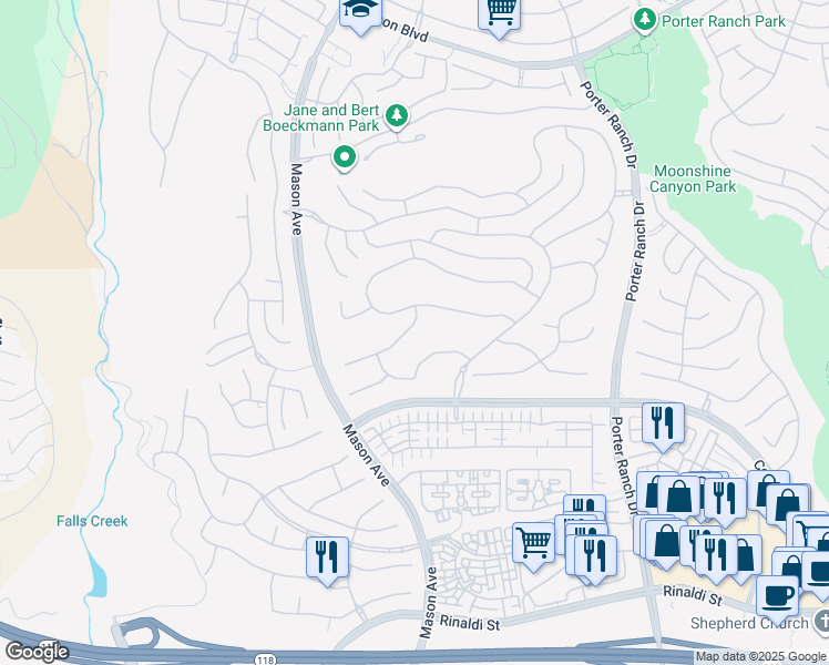 map of restaurants, bars, coffee shops, grocery stores, and more near 20414 Birmingham Way in Los Angeles