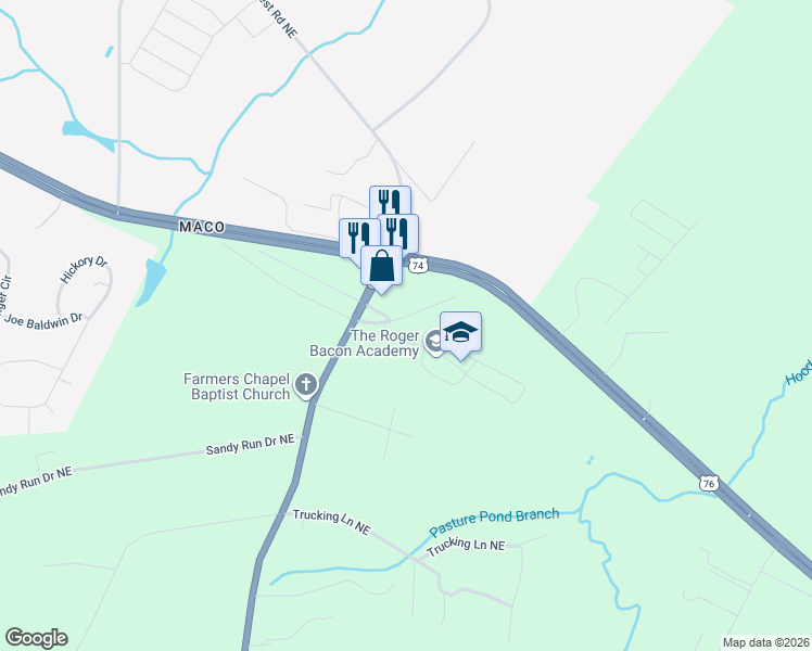 map of restaurants, bars, coffee shops, grocery stores, and more near 3669 Old Maco Road Northeast in Leland