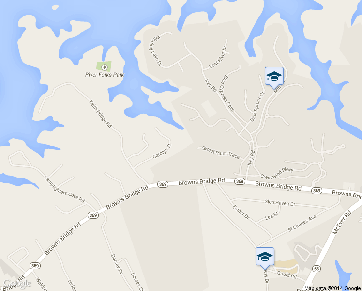 map of restaurants, bars, coffee shops, grocery stores, and more near 3446 Carolyn Street in Gainesville