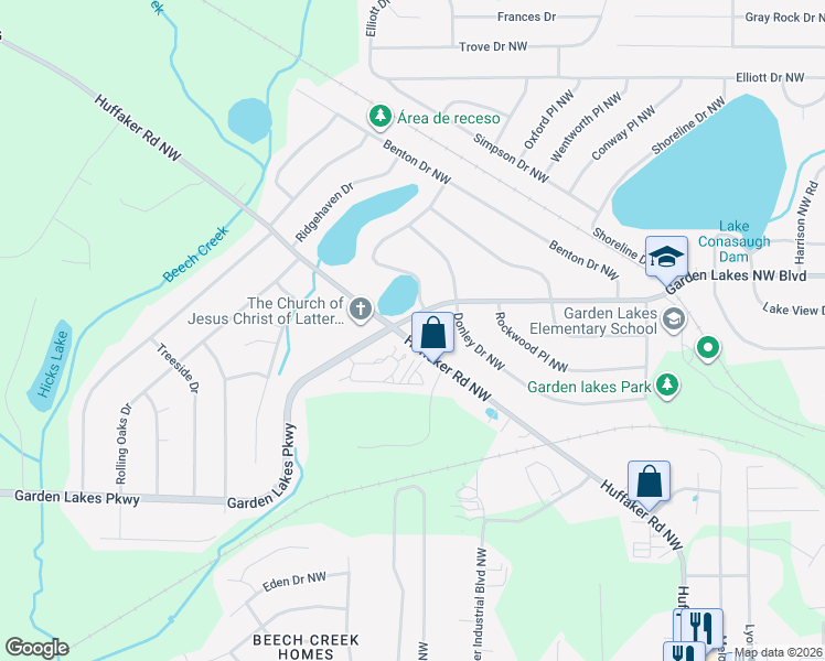 map of restaurants, bars, coffee shops, grocery stores, and more near 3209 Garden Lakes Northwest Boulevard in Rome
