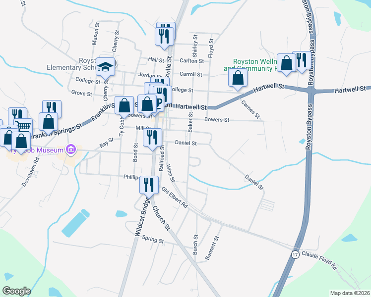 map of restaurants, bars, coffee shops, grocery stores, and more near 285 Baker Street in Royston