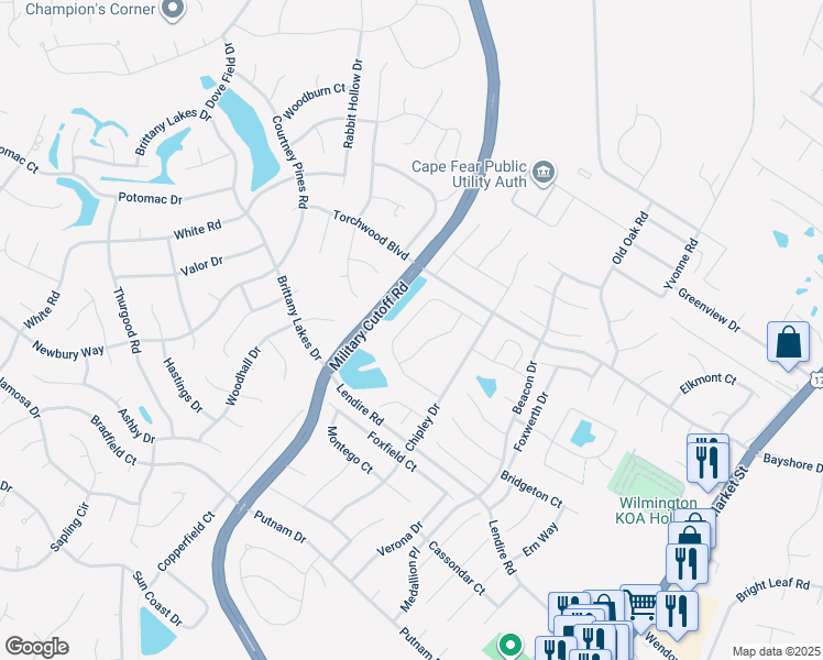 map of restaurants, bars, coffee shops, grocery stores, and more near 582 Steele Loop in Wilmington