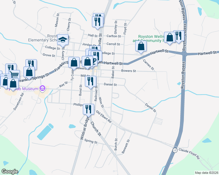 map of restaurants, bars, coffee shops, grocery stores, and more near 285 Baker Street in Royston