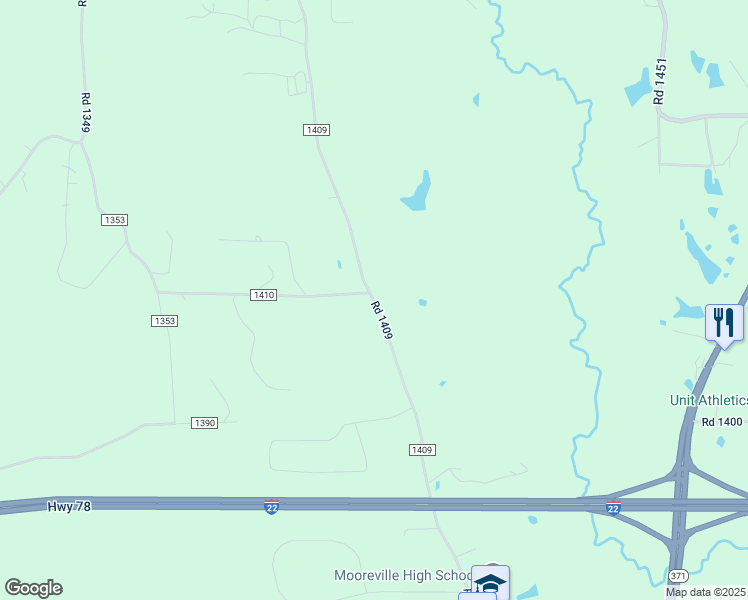 map of restaurants, bars, coffee shops, grocery stores, and more near 884 County Road 1409 in Mooreville