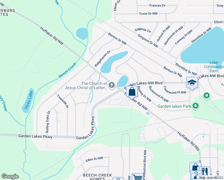 map of restaurants, bars, coffee shops, grocery stores, and more near 3300 Garden Lakes Parkway in Rome