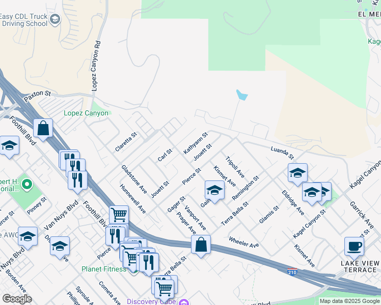 map of restaurants, bars, coffee shops, grocery stores, and more near 11926 Kathyann Street in Los Angeles