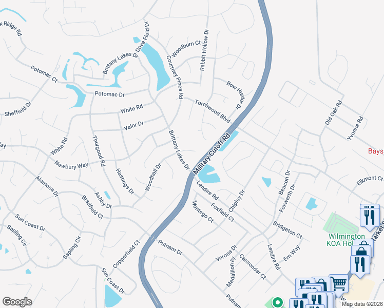 map of restaurants, bars, coffee shops, grocery stores, and more near 7316 Woodhall Drive in Wilmington