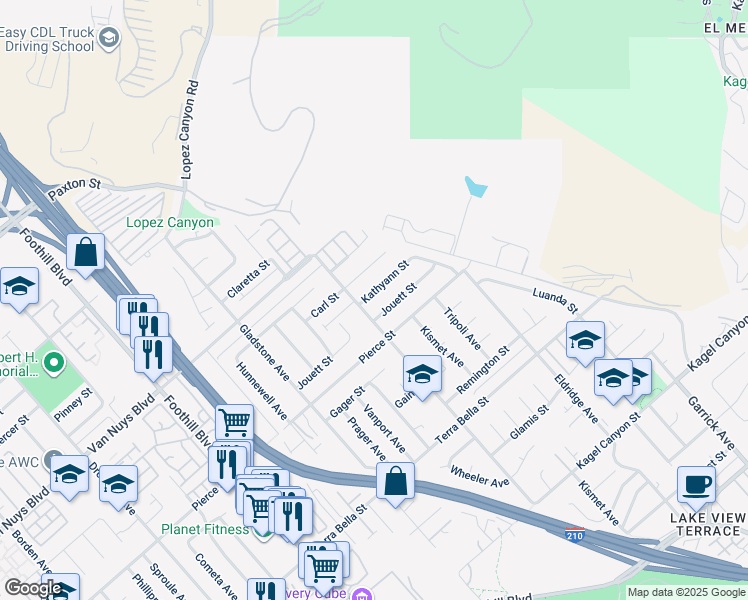 map of restaurants, bars, coffee shops, grocery stores, and more near 11926 Kathyann Street in Los Angeles