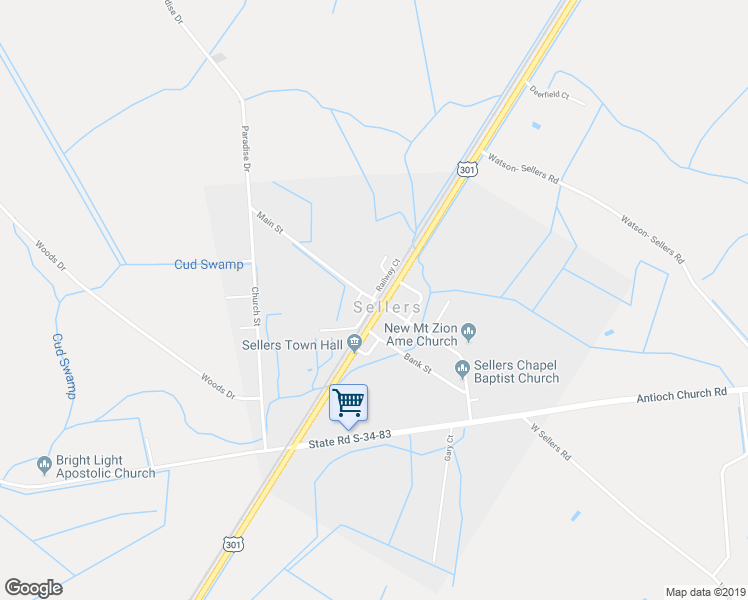 map of restaurants, bars, coffee shops, grocery stores, and more near Main Street in Sellers