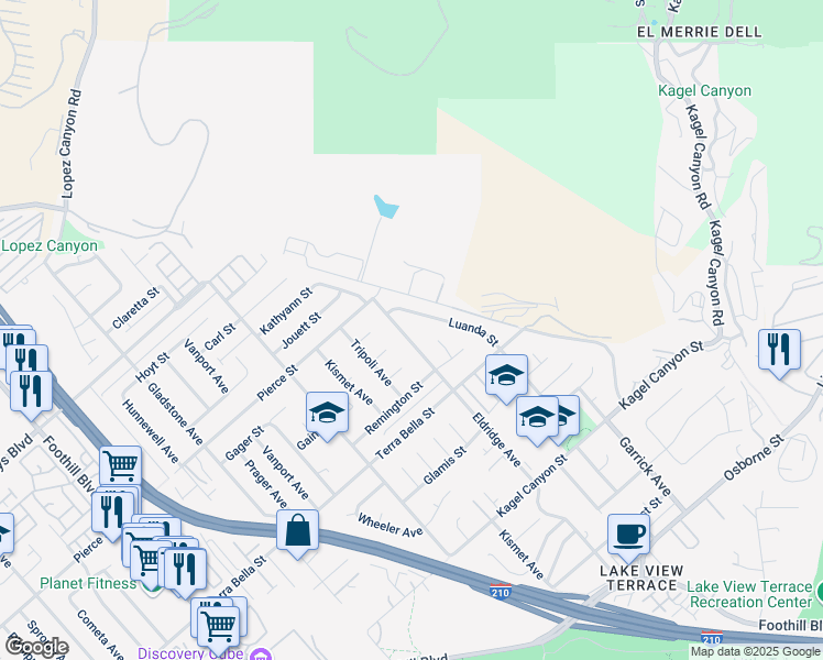 map of restaurants, bars, coffee shops, grocery stores, and more near 11752 Eldridge Avenue in Los Angeles