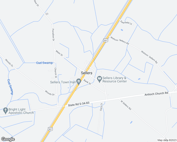 map of restaurants, bars, coffee shops, grocery stores, and more near 2806 U.S. 301 in Sellers