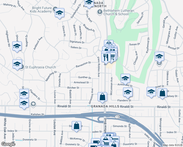 map of restaurants, bars, coffee shops, grocery stores, and more near 17107 Lorillard Street in Los Angeles