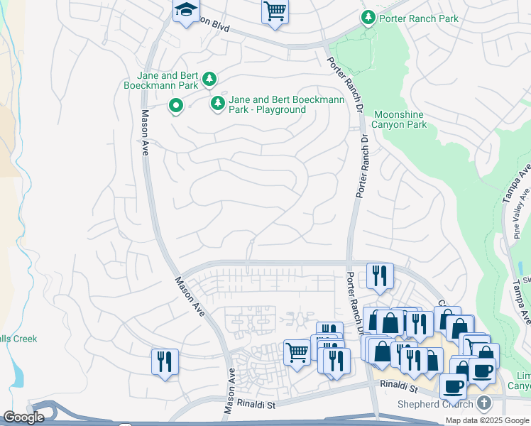 map of restaurants, bars, coffee shops, grocery stores, and more near 20264 West Windsor Lane in Los Angeles